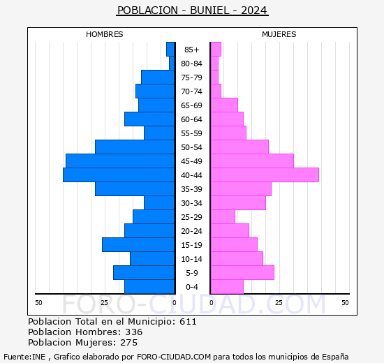Buniel - Pirmide de poblacin grupos quinquenales - Censo 2024