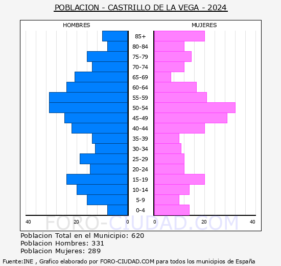 Castrillo de la Vega - Pir�mide de poblaci�n grupos quinquenales - Censo 2024