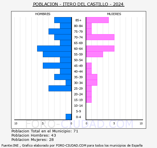 Itero del Castillo - Pirmide de poblacin grupos quinquenales - Censo 2024
