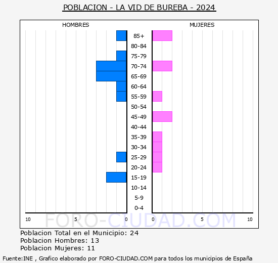 La Vid de Bureba - Pirmide de poblacin grupos quinquenales - Censo 2024