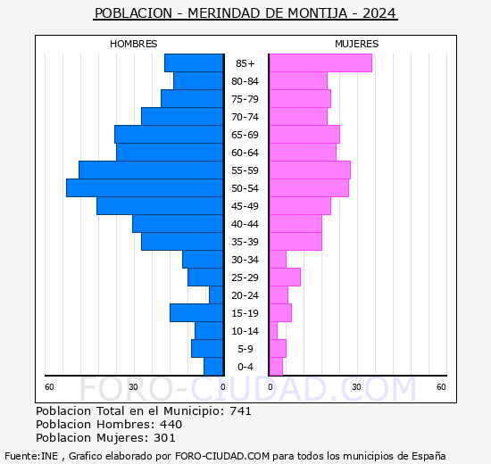 Merindad de Montija - Pirmide de poblacin grupos quinquenales - Censo 2024