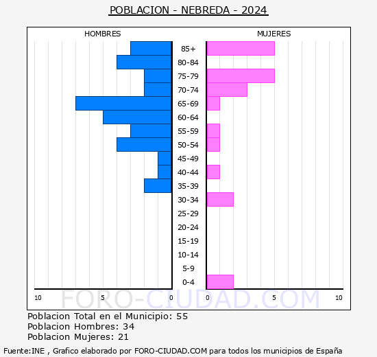 Nebreda - Pirmide de poblacin grupos quinquenales - Censo 2024