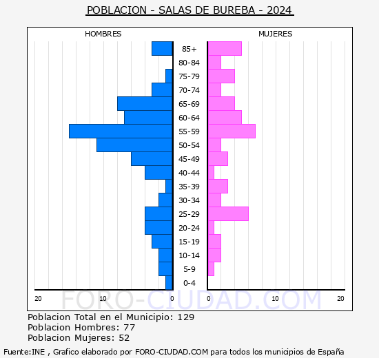 Salas de Bureba - Pir�mide de poblaci�n grupos quinquenales - Censo 2024