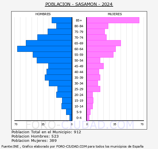 Sasamn - Pirmide de poblacin grupos quinquenales - Censo 2024
