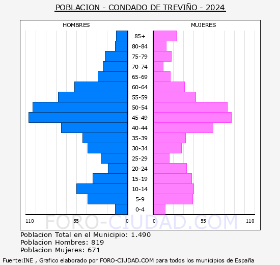 Condado de Trevi�o - Pir�mide de poblaci�n grupos quinquenales - Censo 2024