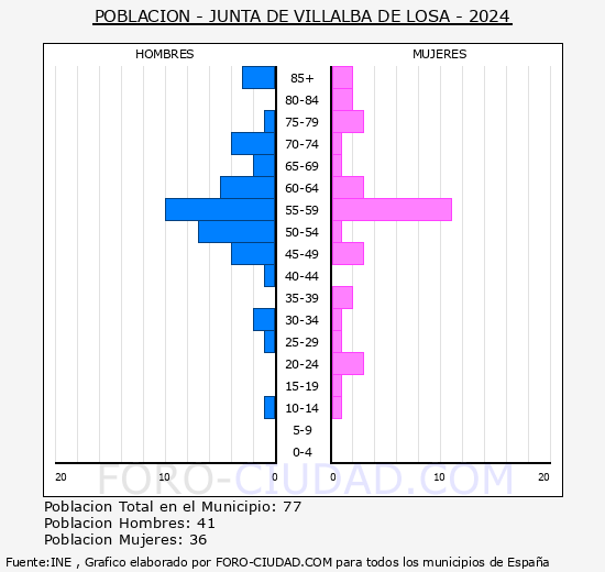 Junta de Villalba de Losa - Pir�mide de poblaci�n grupos quinquenales - Censo 2024