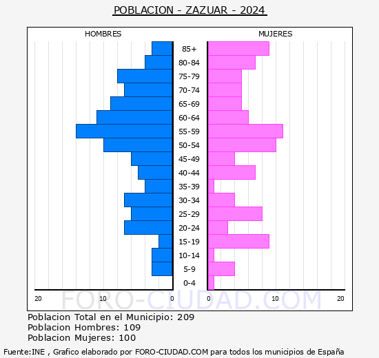 Zazuar - Pirmide de poblacin grupos quinquenales - Censo 2024