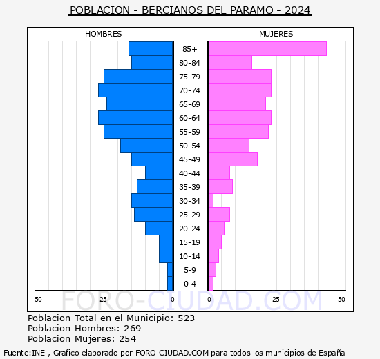 Bercianos del Pramo - Pirmide de poblacin grupos quinquenales - Censo 2024