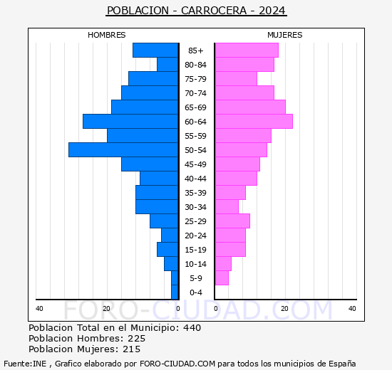 Carrocera - Pirmide de poblacin grupos quinquenales - Censo 2024