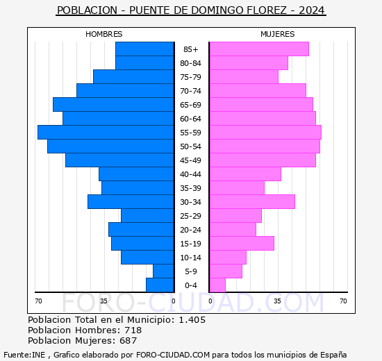 Puente de Domingo Flrez - Pirmide de poblacin grupos quinquenales - Censo 2024