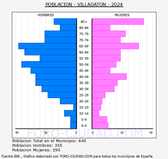 Villagatn - Pirmide de poblacin grupos quinquenales - Censo 2024