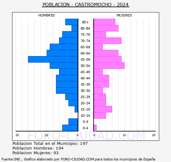 Castromocho - Pirmide de poblacin grupos quinquenales - Censo 2024