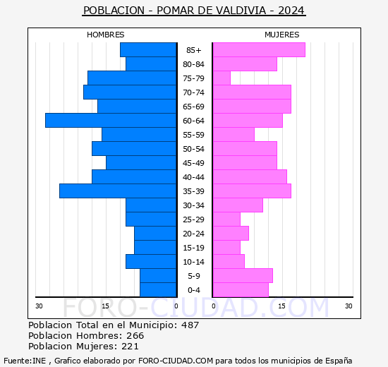 Pomar de Valdivia - Pirmide de poblacin grupos quinquenales - Censo 2024