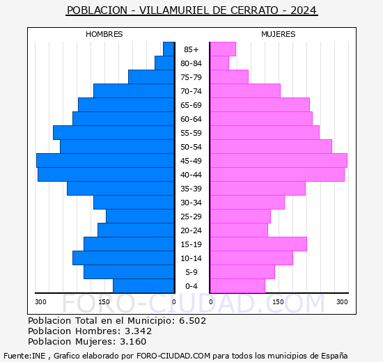 Villamuriel de Cerrato - Pirmide de poblacin grupos quinquenales - Censo 2024