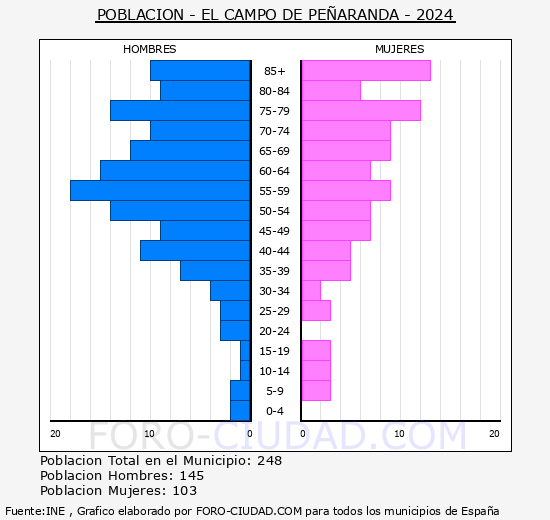 El Campo de Pearanda - Pirmide de poblacin grupos quinquenales - Censo 2024