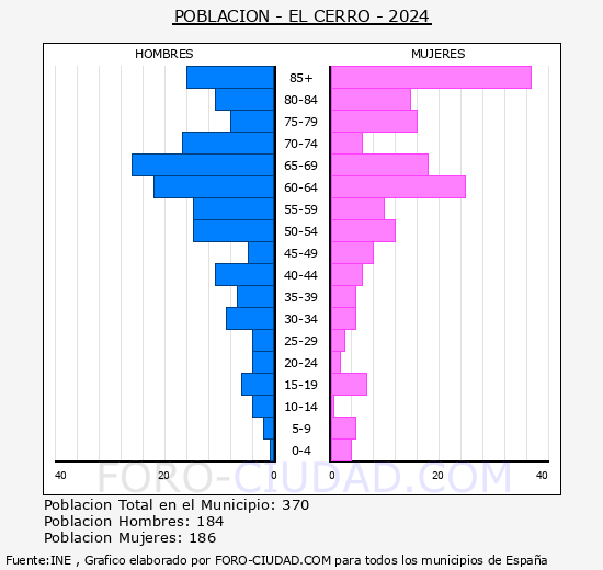 El Cerro - Pirmide de poblacin grupos quinquenales - Censo 2024