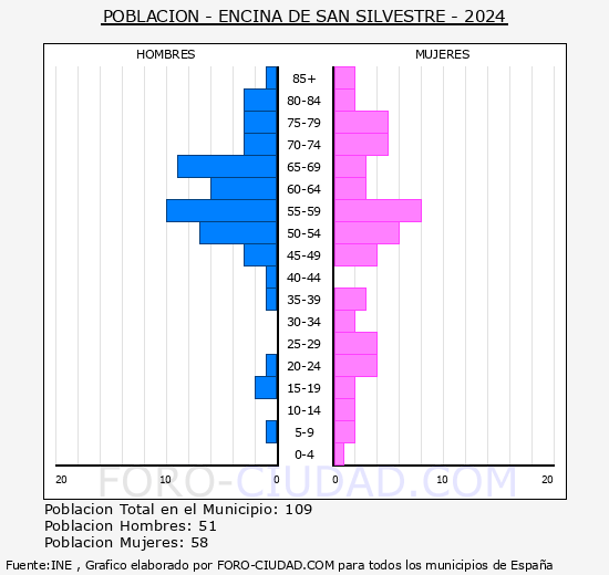 Encina de San Silvestre - Pirmide de poblacin grupos quinquenales - Censo 2024