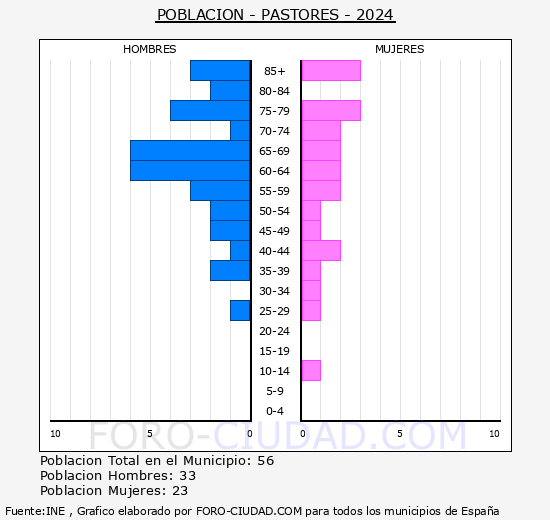 Pastores - Pirmide de poblacin grupos quinquenales - Censo 2024