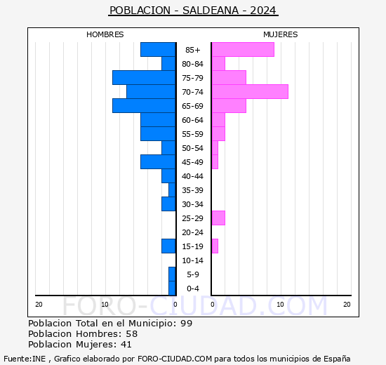 Saldeana - Pirmide de poblacin grupos quinquenales - Censo 2024