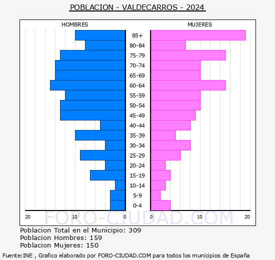 Valdecarros - Pirmide de poblacin grupos quinquenales - Censo 2024