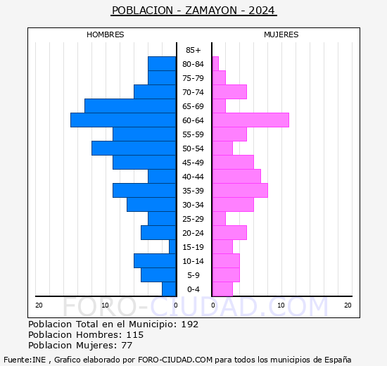 Zamayn - Pirmide de poblacin grupos quinquenales - Censo 2024