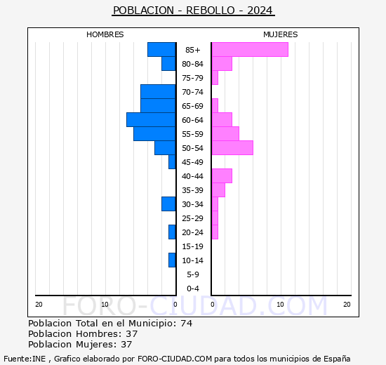 Rebollo - Pirmide de poblacin grupos quinquenales - Censo 2024