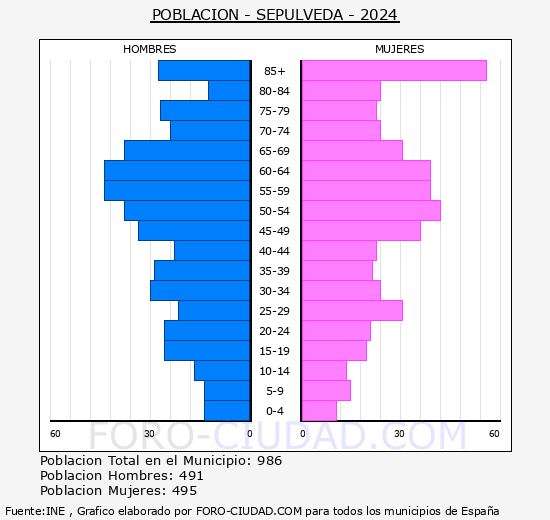 Sep�lveda - Pir�mide de poblaci�n grupos quinquenales - Censo 2024