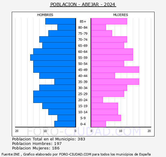 Abejar - Pirmide de poblacin grupos quinquenales - Censo 2024