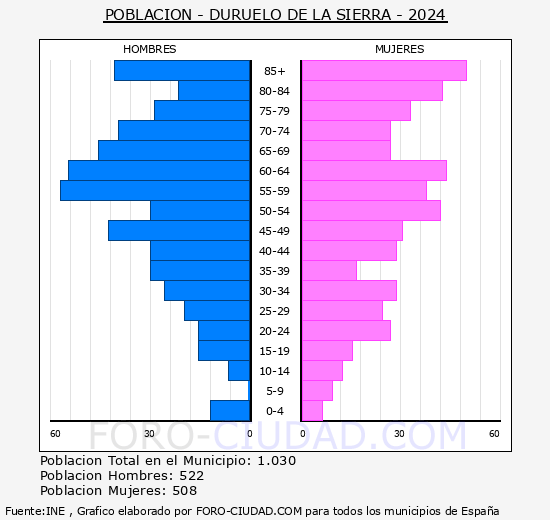 Duruelo de la Sierra - Pirmide de poblacin grupos quinquenales - Censo 2024