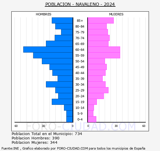 Navaleno - Pirmide de poblacin grupos quinquenales - Censo 2024