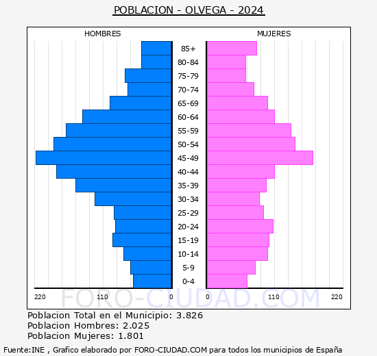 �lvega - Pir�mide de poblaci�n grupos quinquenales - Censo 2024