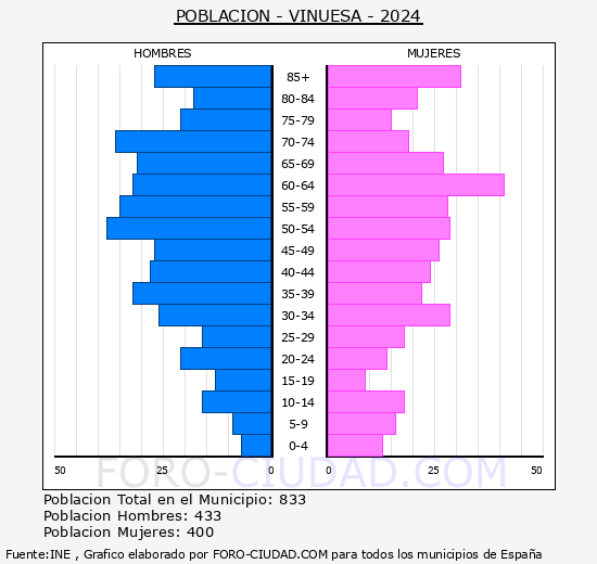 Vinuesa - Pirmide de poblacin grupos quinquenales - Censo 2024