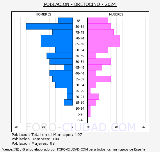 Bretocino - Pirmide de poblacin grupos quinquenales - Censo 2024
