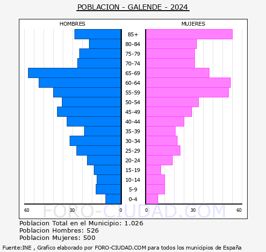 Galende - Pirmide de poblacin grupos quinquenales - Censo 2024