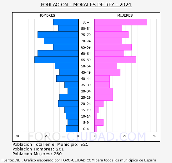 Morales de Rey - Pirmide de poblacin grupos quinquenales - Censo 2024