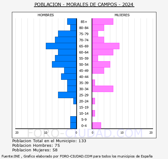 Morales de Campos - Pir�mide de poblaci�n grupos quinquenales - Censo 2024