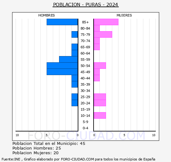Puras - Pirmide de poblacin grupos quinquenales - Censo 2024