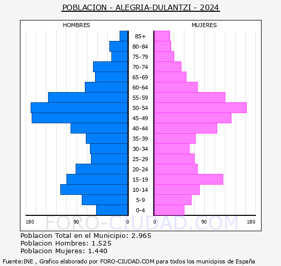 Alegra-Dulantzi - Pirmide de poblacin grupos quinquenales - Censo 2024