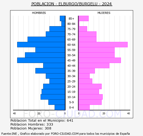 Elburgo/Burgelu - Pir�mide de poblaci�n grupos quinquenales - Censo 2024
