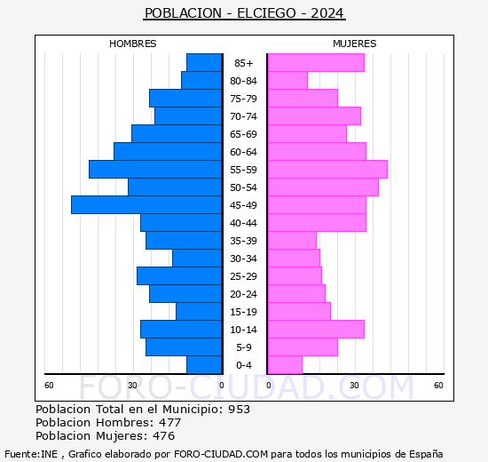 Elciego - Pir�mide de poblaci�n grupos quinquenales - Censo 2024