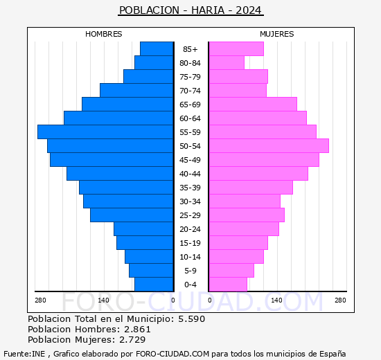 Hara - Pirmide de poblacin grupos quinquenales - Censo 2024