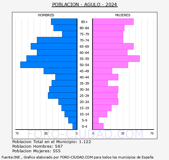 Agulo - Pirmide de poblacin grupos quinquenales - Censo 2024