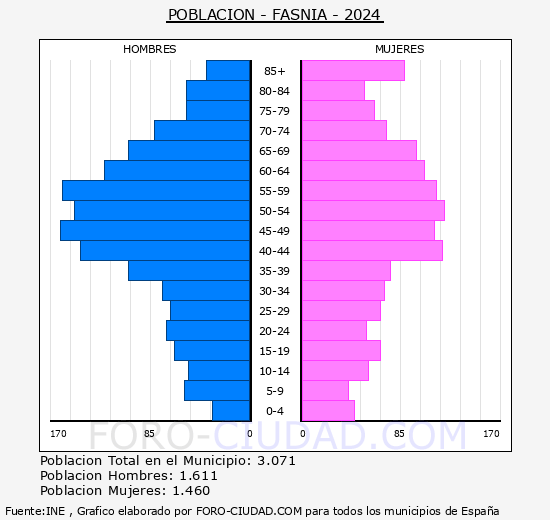 Fasnia - Pirmide de poblacin grupos quinquenales - Censo 2024