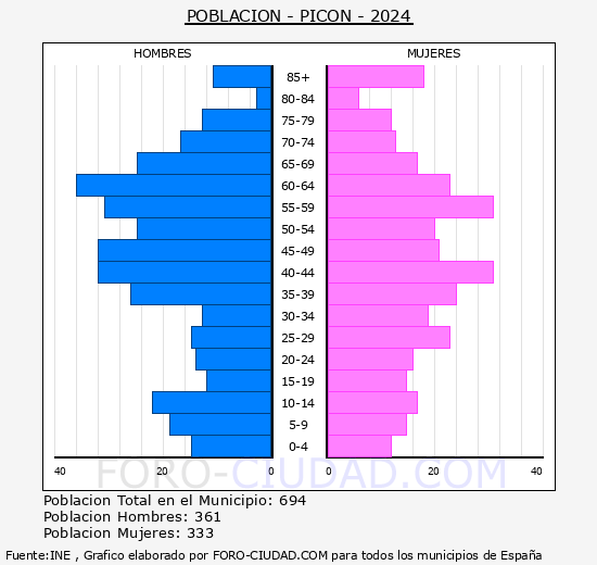 Pic�n - Pir�mide de poblaci�n grupos quinquenales - Censo 2024