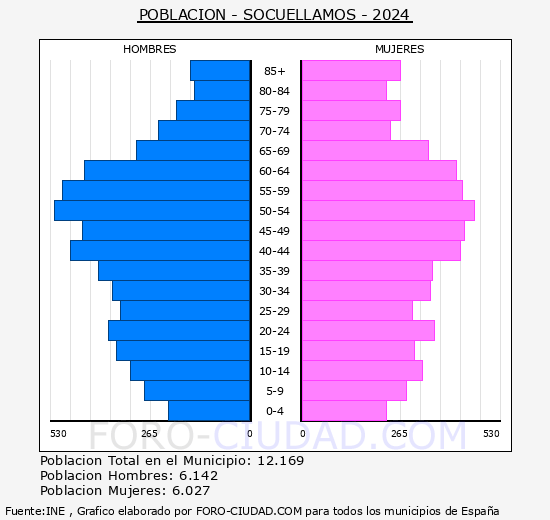 Socullamos - Pirmide de poblacin grupos quinquenales - Censo 2024