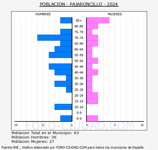 Pajaroncillo - Pirmide de poblacin grupos quinquenales - Censo 2024