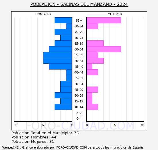 Salinas del Manzano - Pirmide de poblacin grupos quinquenales - Censo 2024