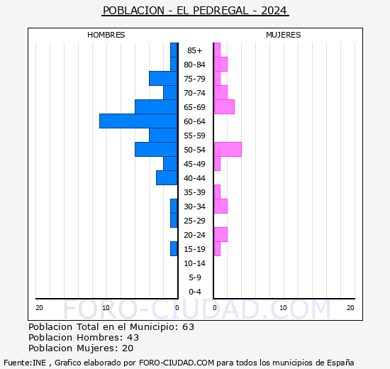 El Pedregal - Pir�mide de poblaci�n grupos quinquenales - Censo 2024