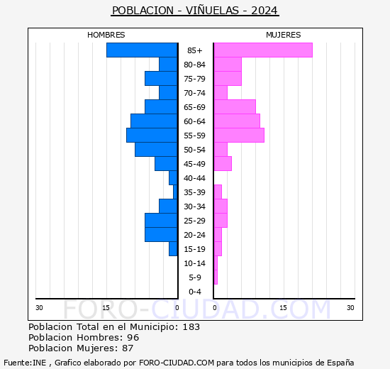 Vi�uelas - Pir�mide de poblaci�n grupos quinquenales - Censo 2024