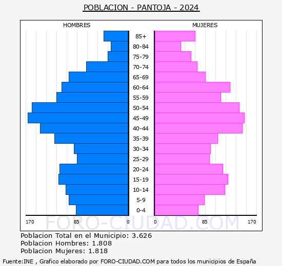 Pantoja - Pir�mide de poblaci�n grupos quinquenales - Censo 2024
